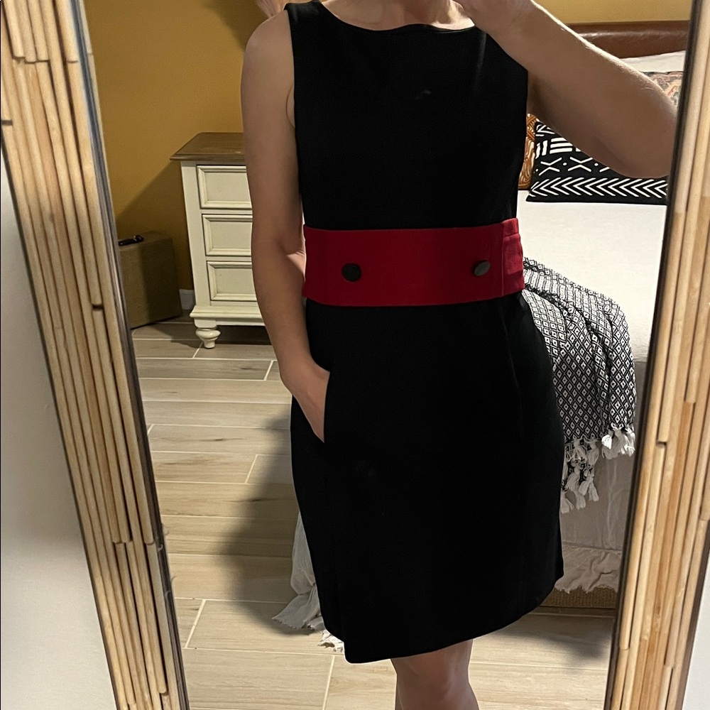 Ann Taylor Black Mini Dress with Red Waistband